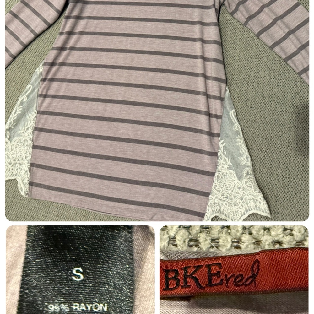 Buckle Striped Top with Lace Accents - Gray and White